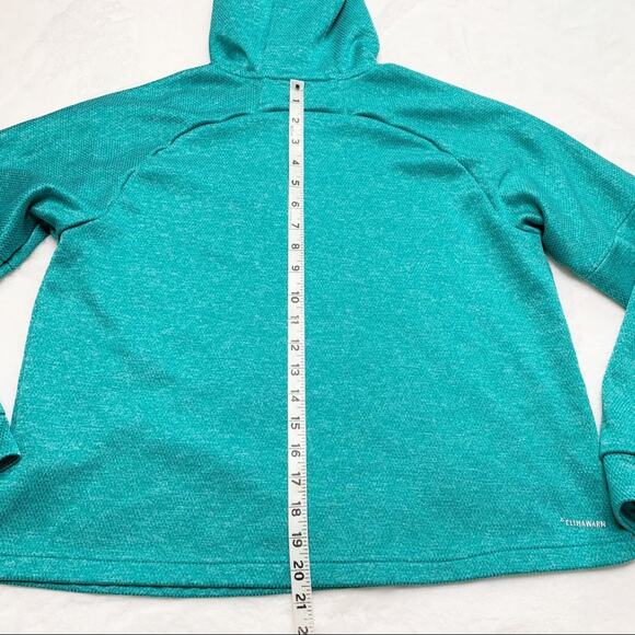 ADIDAS Turquoise Climawarm 3-Stripe Cropped Hoodie size Large - Picture 9 of 12
